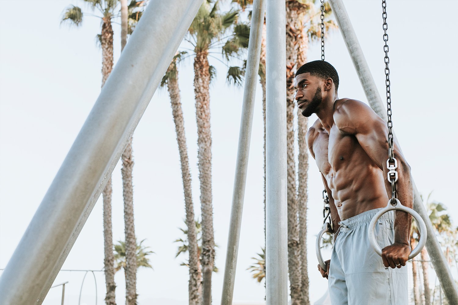 fit man working out on santa monica beach